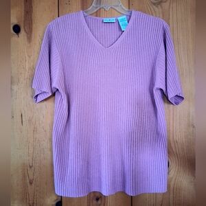 White Stag Woman Mauve Ribbed V-Neck Top Short Sleeve